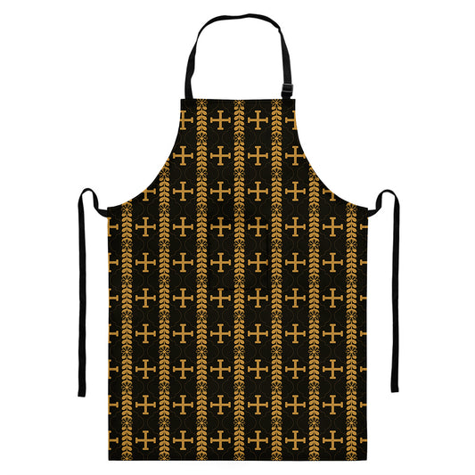 Vintage Orthodox Pattern Print Bib Apron With Pocket
