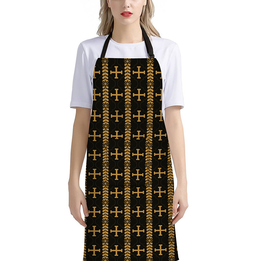 Vintage Orthodox Pattern Print Bib Apron With Pocket
