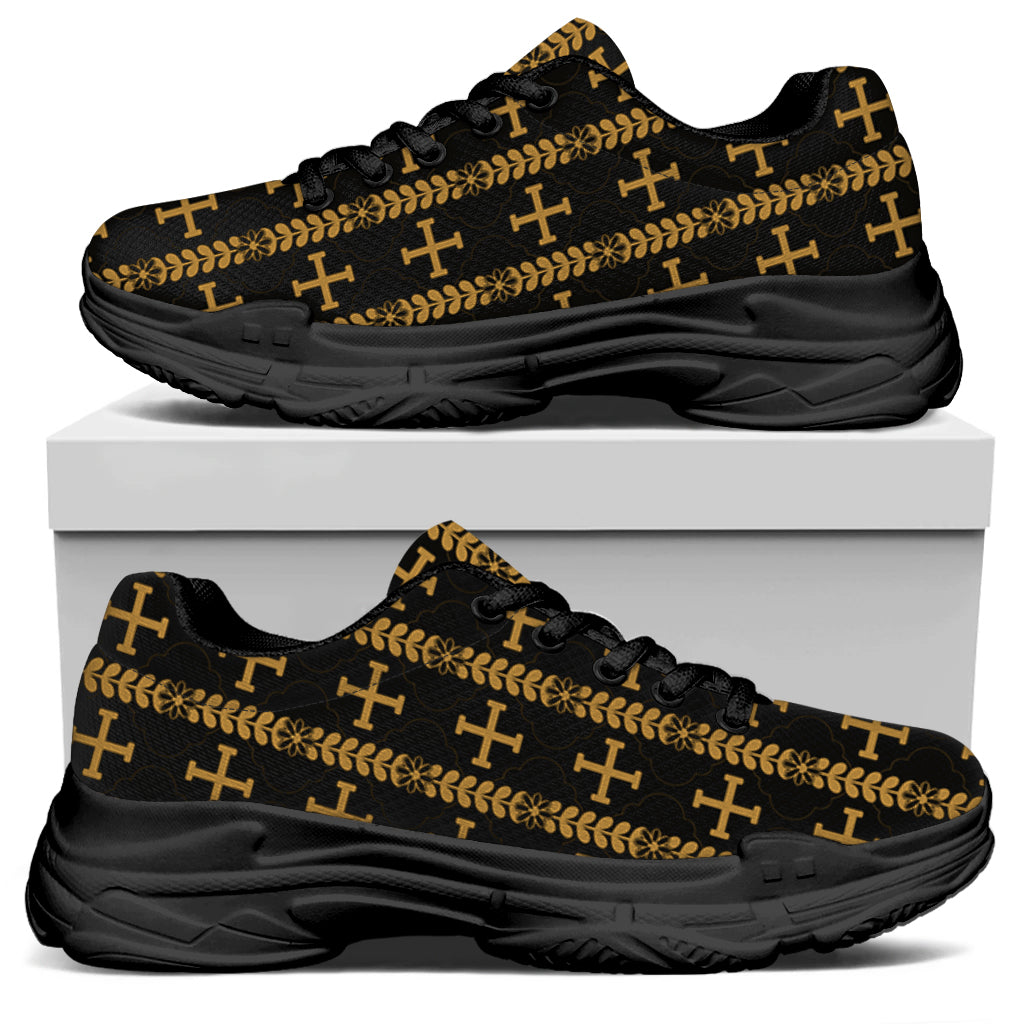 Vintage Orthodox Pattern Print Black Chunky Shoes