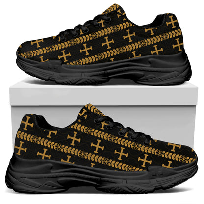 Vintage Orthodox Pattern Print Black Chunky Shoes