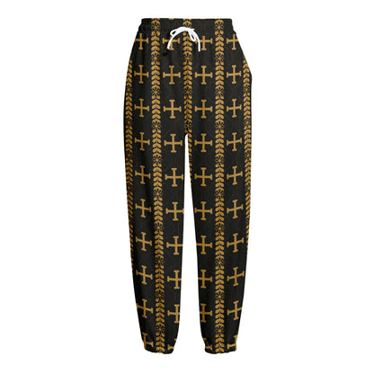 Vintage Orthodox Pattern Print Fleece Lined Knit Pants