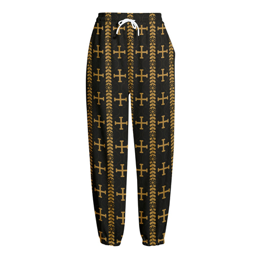 Vintage Orthodox Pattern Print Fleece Lined Knit Pants