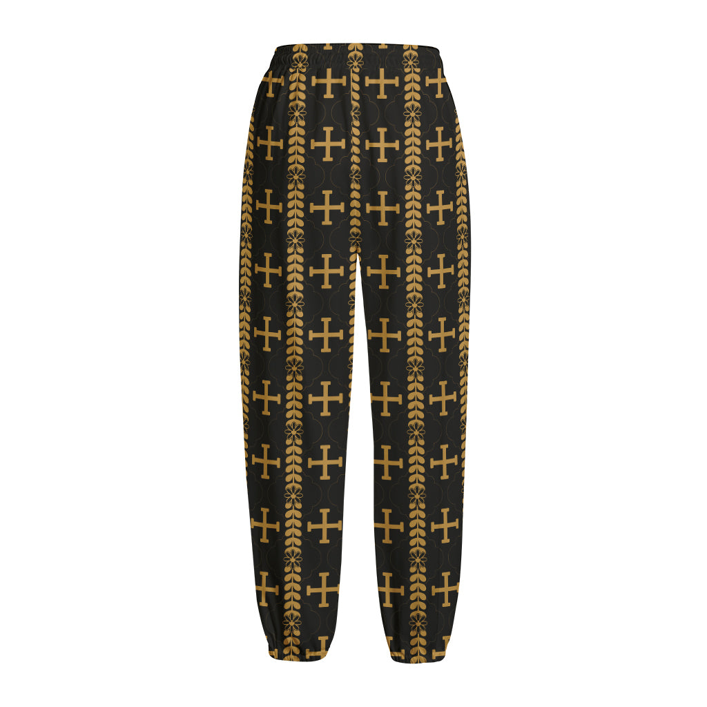 Vintage Orthodox Pattern Print Fleece Lined Knit Pants