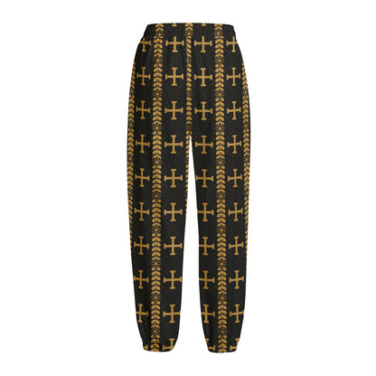 Vintage Orthodox Pattern Print Fleece Lined Knit Pants