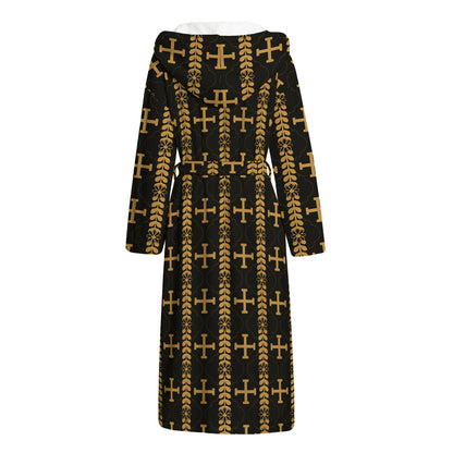 Vintage Orthodox Pattern Print Hooded Bathrobe