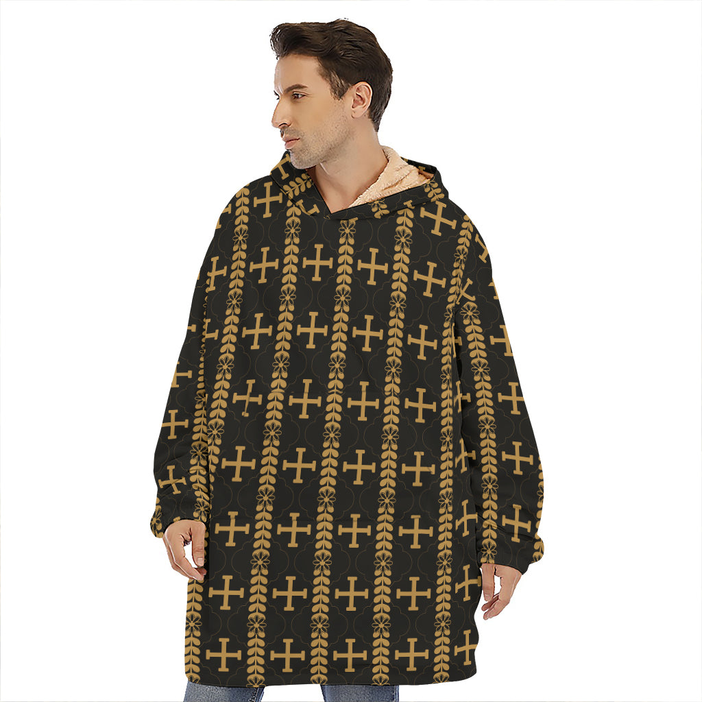 Vintage Orthodox Pattern Print Hoodie Blanket