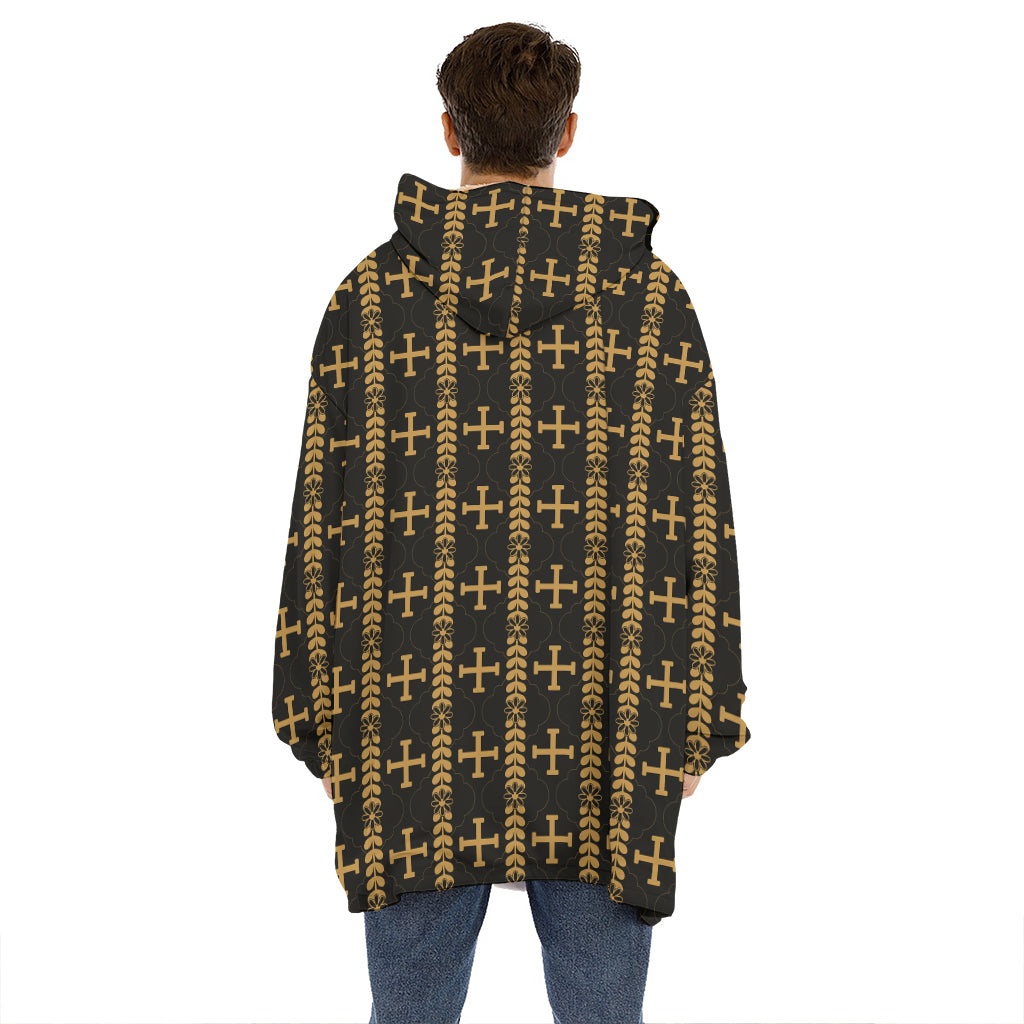 Vintage Orthodox Pattern Print Hoodie Blanket