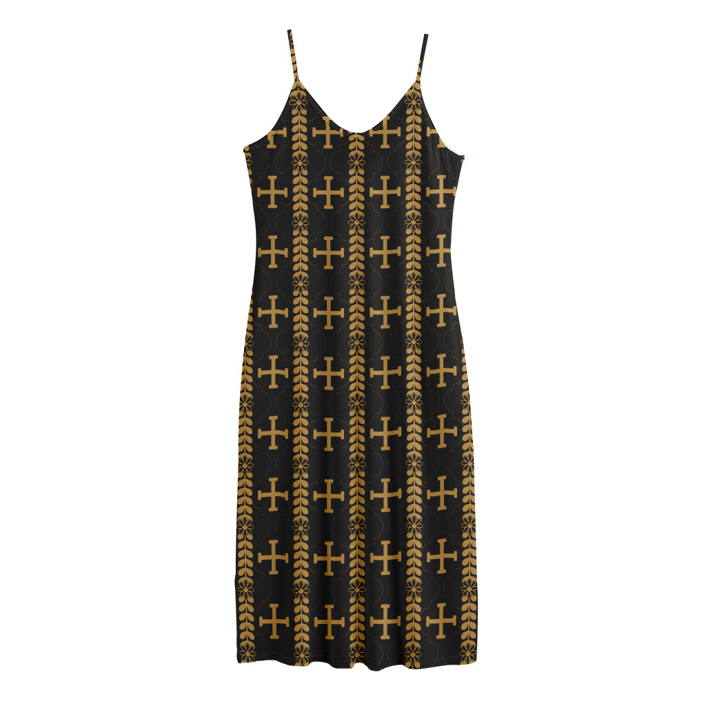 Vintage Orthodox Pattern Print Jersey Midi Cami Dress