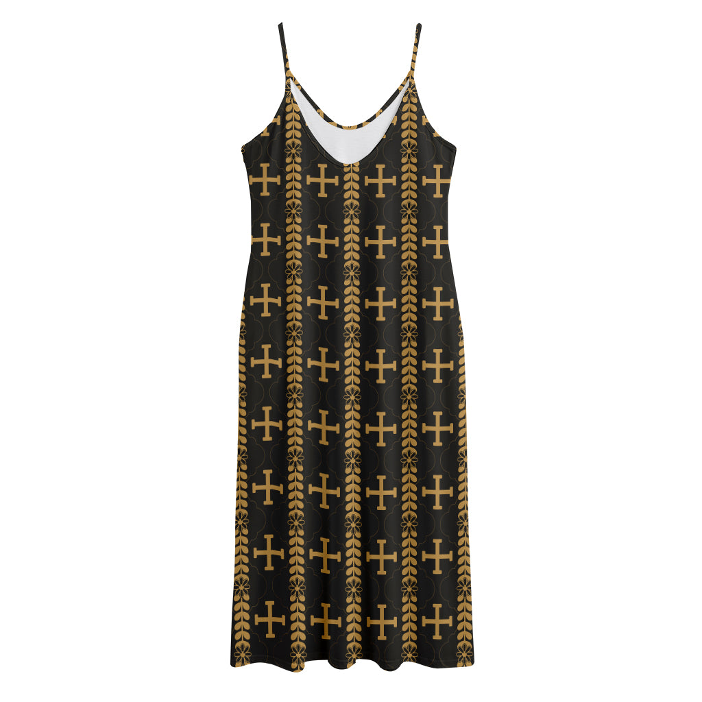 Vintage Orthodox Pattern Print Jersey Midi Cami Dress