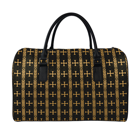 Vintage Orthodox Pattern Print Leather Duffle Bag