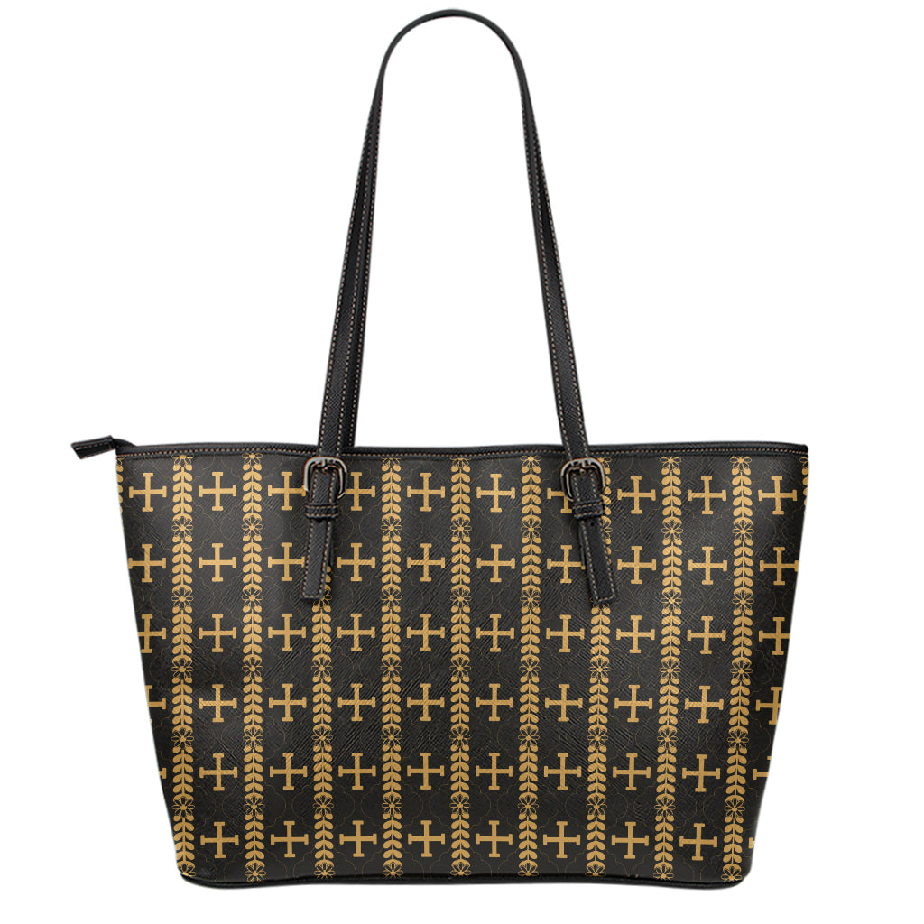 Vintage Orthodox Pattern Print Leather Tote Bag