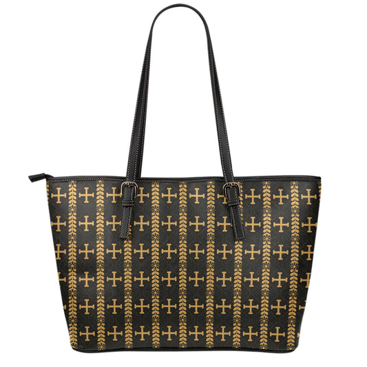 Vintage Orthodox Pattern Print Leather Tote Bag