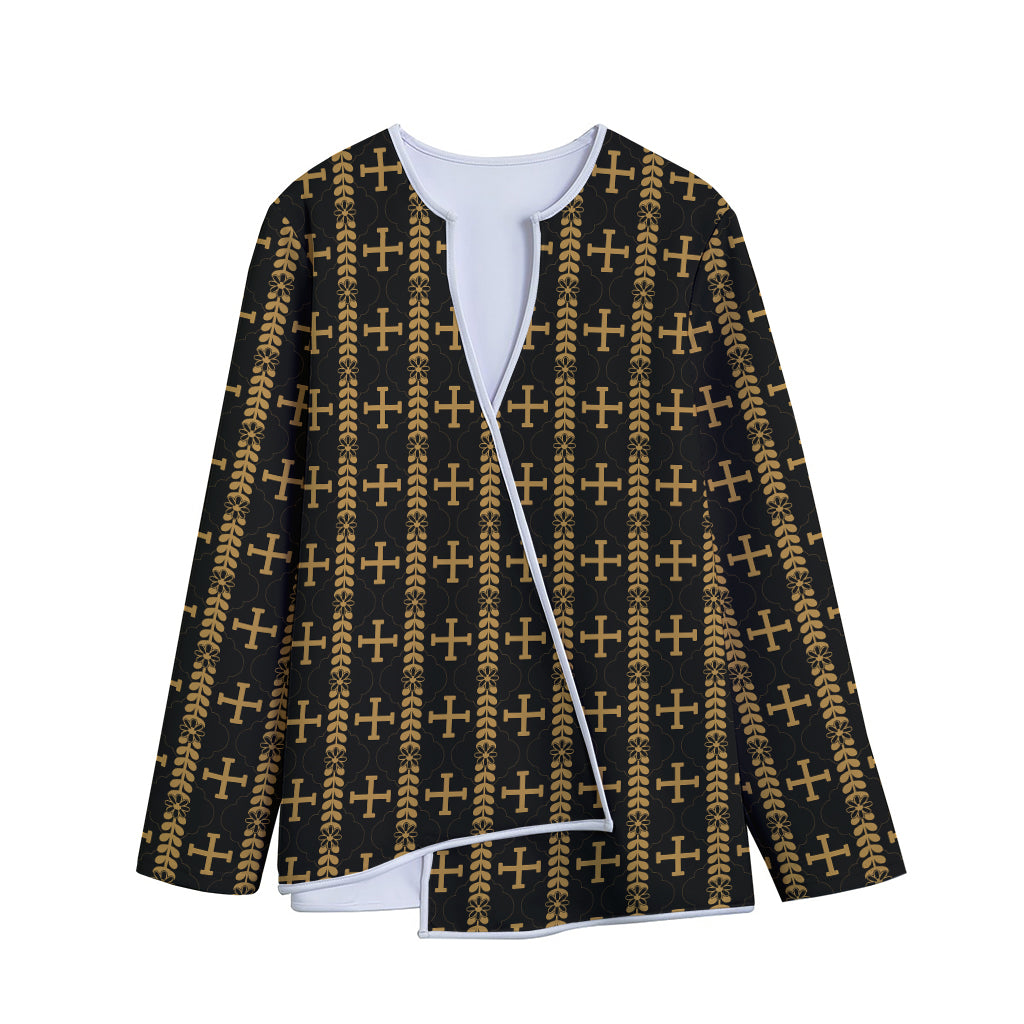 Vintage Orthodox Pattern Print Long Sleeve Short Coat