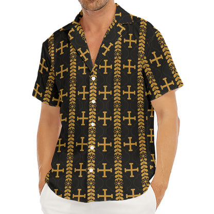 Vintage Orthodox Pattern Print Men's Deep V-Neck Shirt