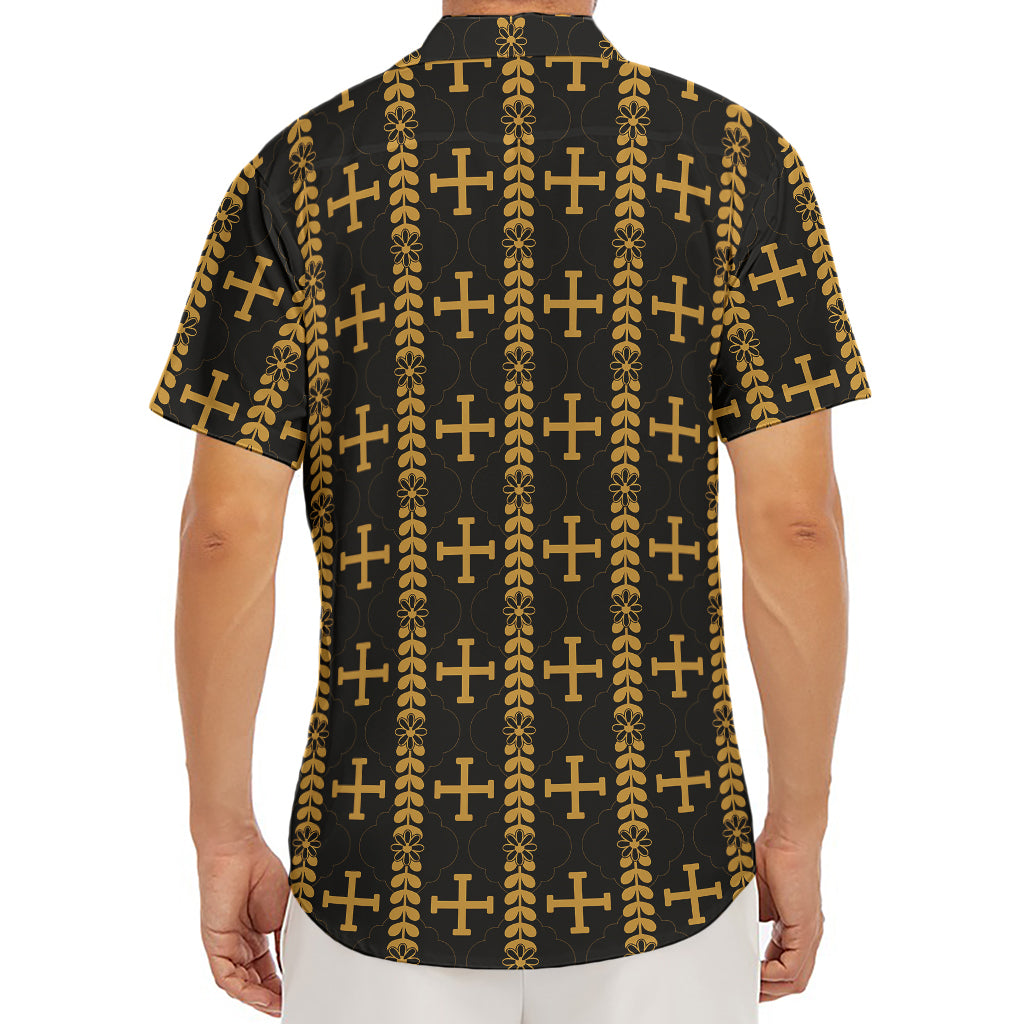 Vintage Orthodox Pattern Print Men's Deep V-Neck Shirt