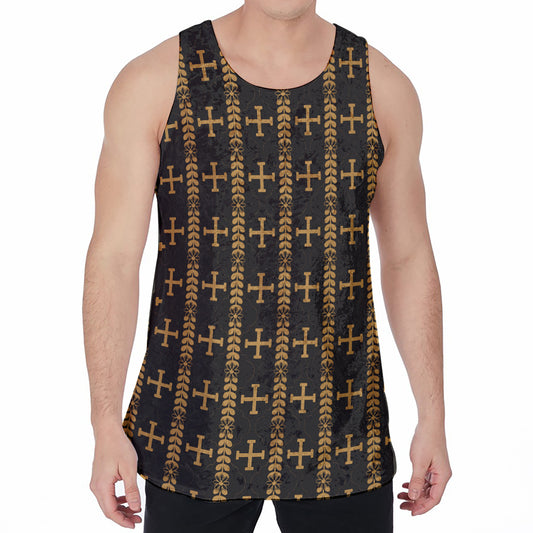 Vintage Orthodox Pattern Print Men's Velvet Tank Top