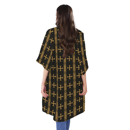 Vintage Orthodox Pattern Print Open Front Beach Cover Up