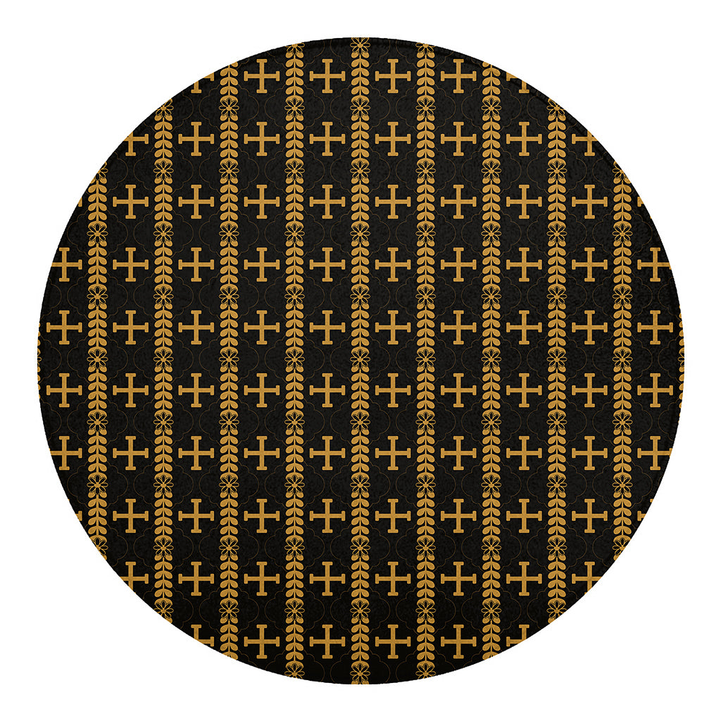Vintage Orthodox Pattern Print Round Blanket