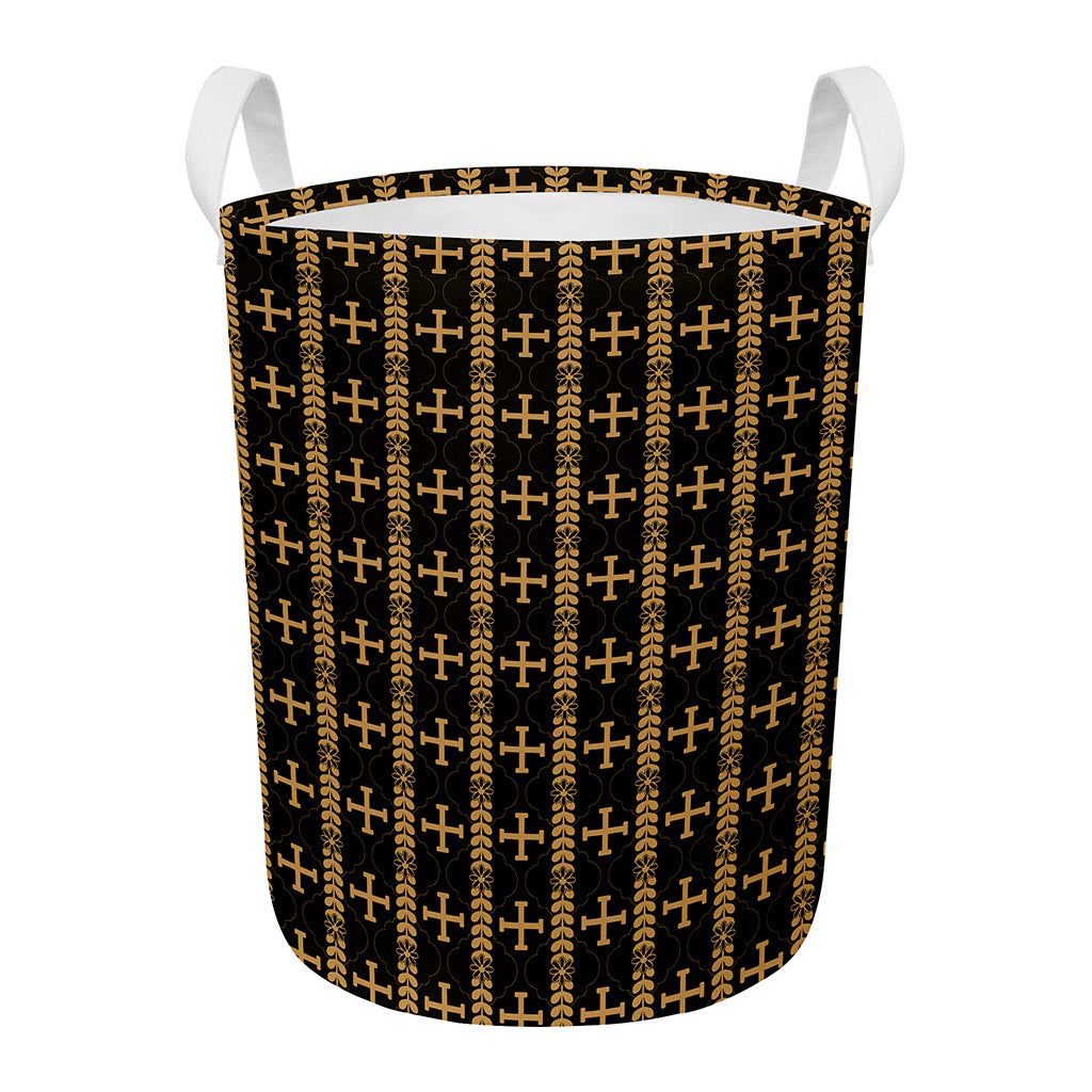 Vintage Orthodox Pattern Print Round Laundry Basket