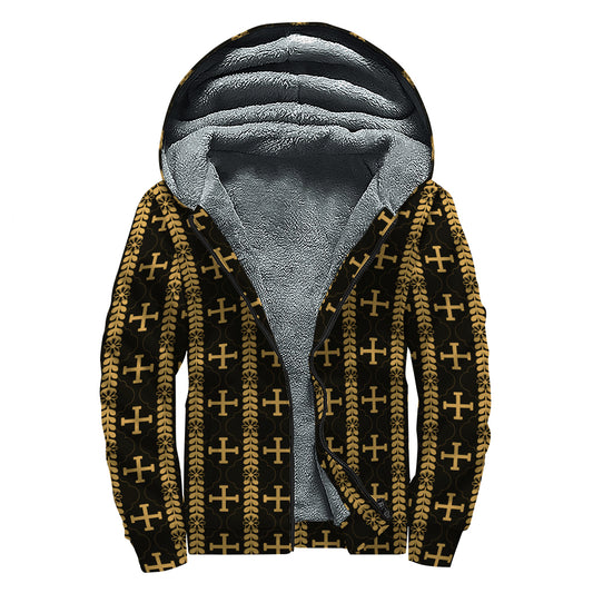 Vintage Orthodox Pattern Print Sherpa Lined Zip Up Hoodie