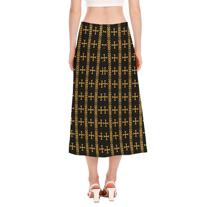 Vintage Orthodox Pattern Print Side Slit Midi Skirt
