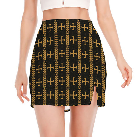 Vintage Orthodox Pattern Print Side Slit Mini Skirt