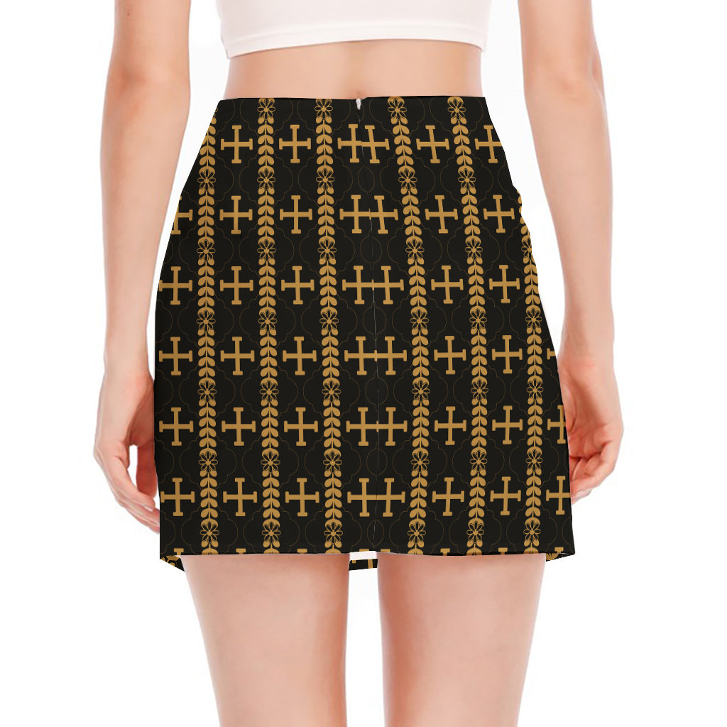Vintage Orthodox Pattern Print Side Slit Mini Skirt