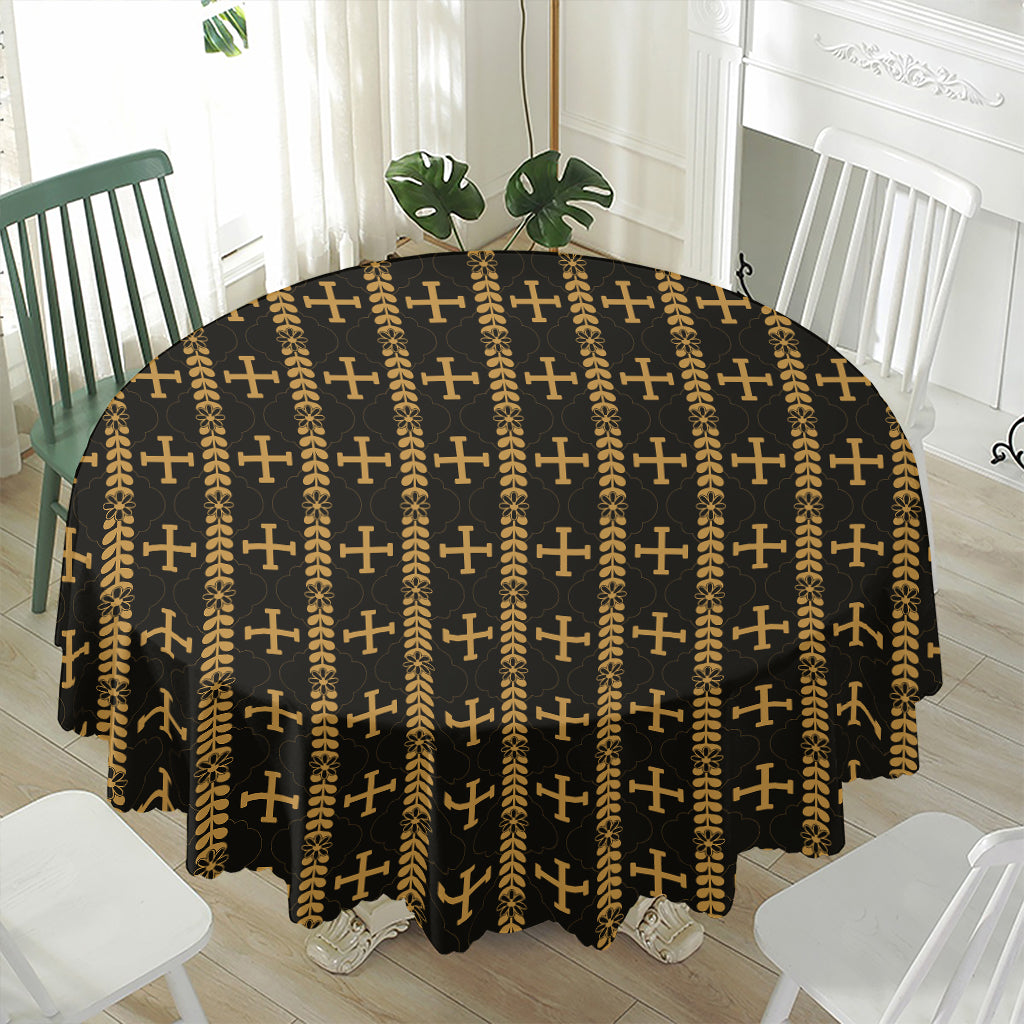 Vintage Orthodox Pattern Print Waterproof Round Tablecloth