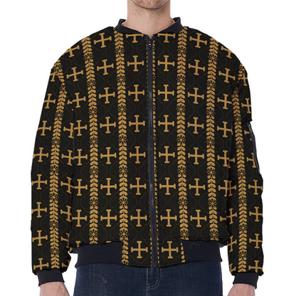 Vintage Orthodox Pattern Print Zip Sleeve Bomber Jacket