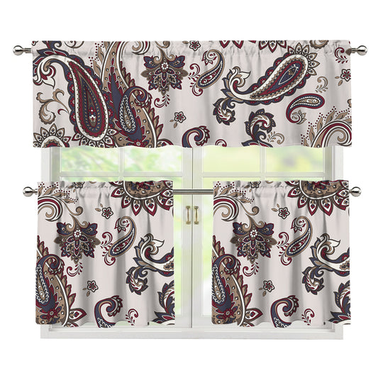 Vintage Paisley Pattern Print 3 Piece Kitchen Curtains