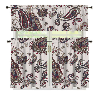 Vintage Paisley Pattern Print 3 Piece Kitchen Curtains