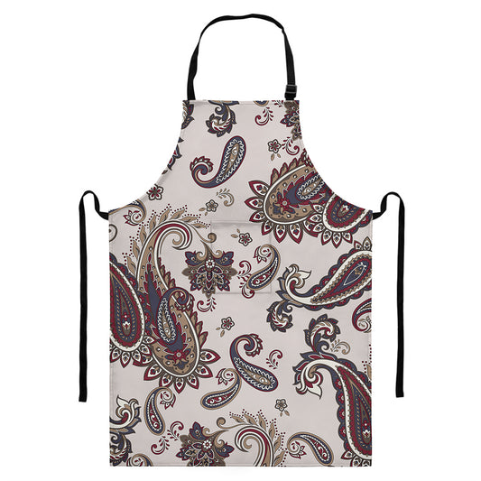 Vintage Paisley Pattern Print Bib Apron With Pocket