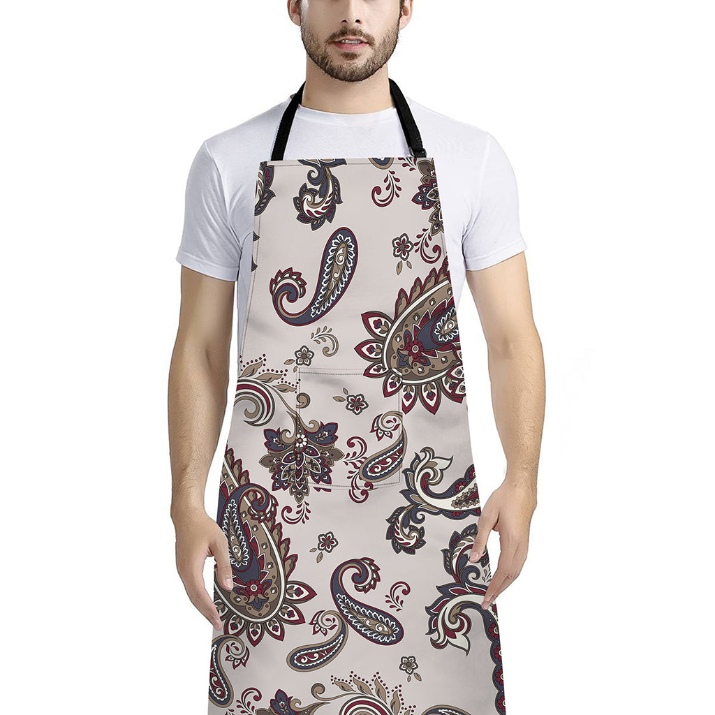 Vintage Paisley Pattern Print Bib Apron With Pocket