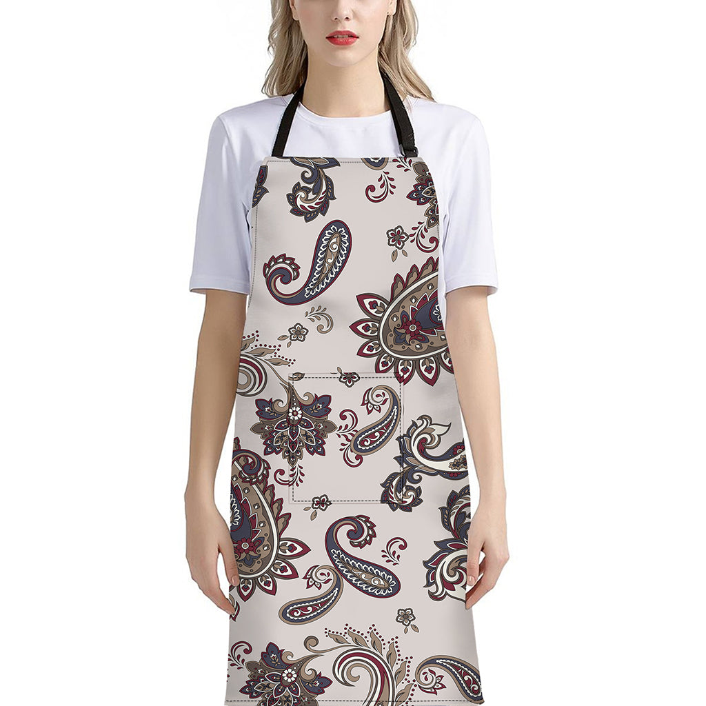 Vintage Paisley Pattern Print Bib Apron With Pocket