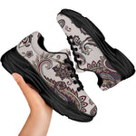 Vintage Paisley Pattern Print Black Chunky Shoes