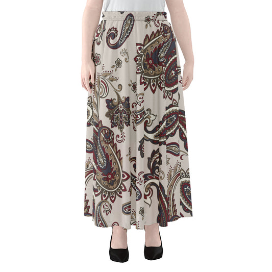 Vintage Paisley Pattern Print Chiffon Maxi Skirt