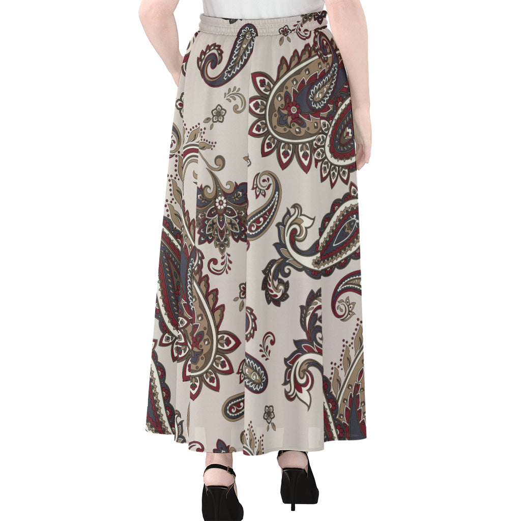 Vintage Paisley Pattern Print Chiffon Maxi Skirt