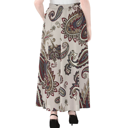 Vintage Paisley Pattern Print Chiffon Maxi Skirt
