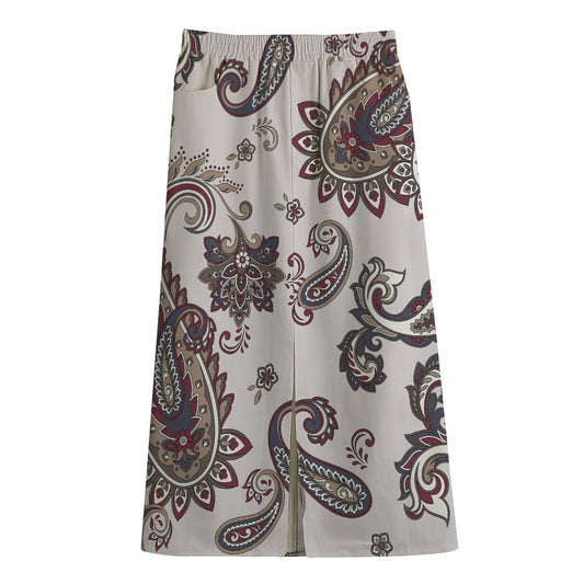 Vintage Paisley Pattern Print Cotton Front Slit Maxi Skirt