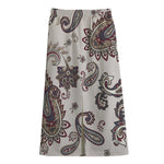 Vintage Paisley Pattern Print Cotton Front Slit Maxi Skirt