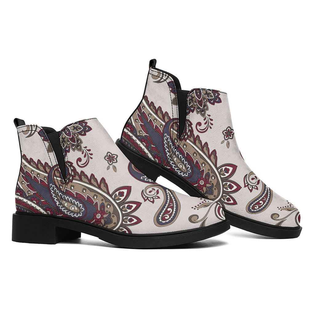 Vintage Paisley Pattern Print Flat Ankle Boots