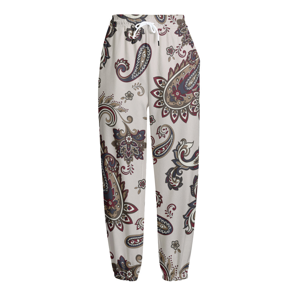 Vintage Paisley Pattern Print Fleece Lined Knit Pants