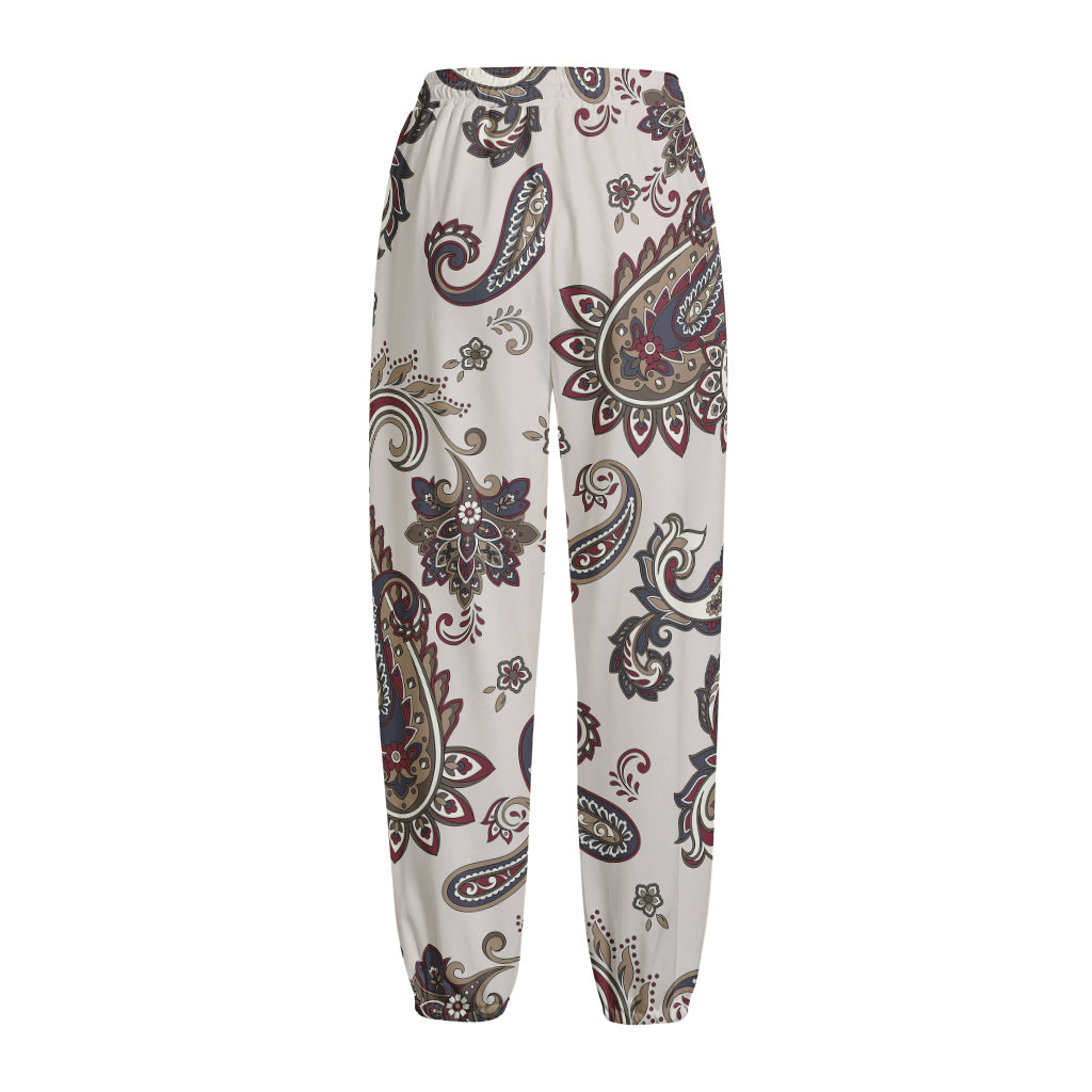 Vintage Paisley Pattern Print Fleece Lined Knit Pants