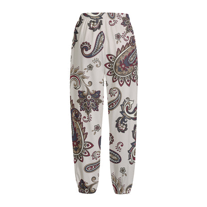 Vintage Paisley Pattern Print Fleece Lined Knit Pants