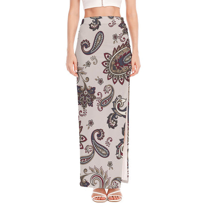 Vintage Paisley Pattern Print High Slit Maxi Skirt