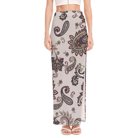 Vintage Paisley Pattern Print High Slit Maxi Skirt