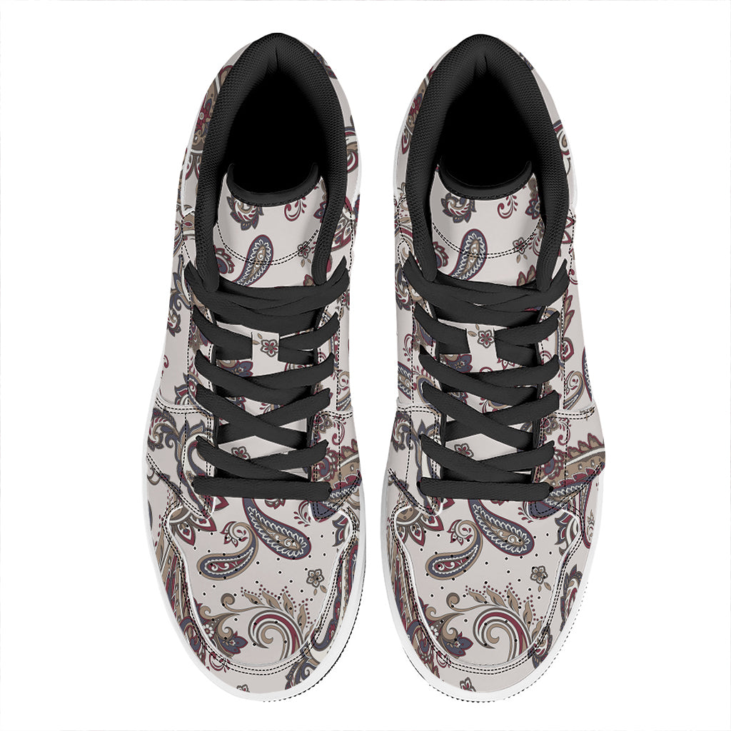 Vintage Paisley Pattern Print High Top Leather Sneakers