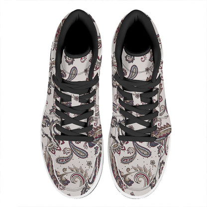 Vintage Paisley Pattern Print High Top Leather Sneakers