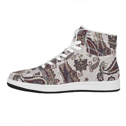 Vintage Paisley Pattern Print High Top Leather Sneakers