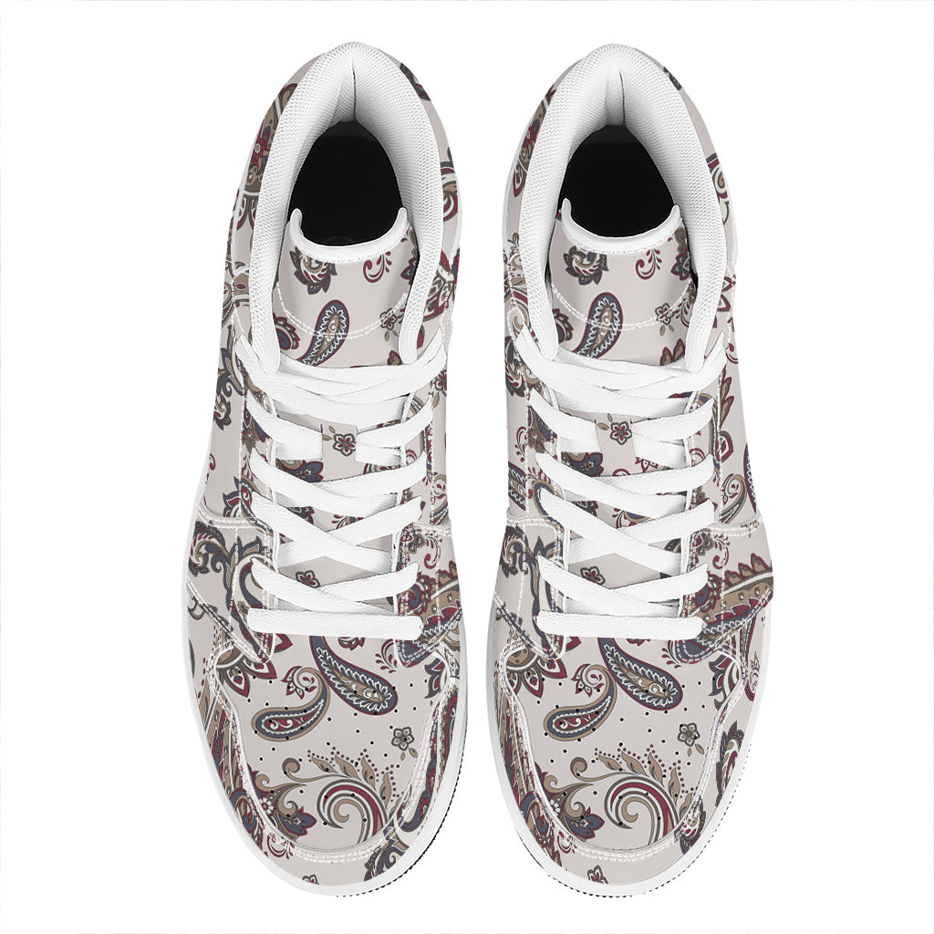 Vintage Paisley Pattern Print High Top Leather Sneakers